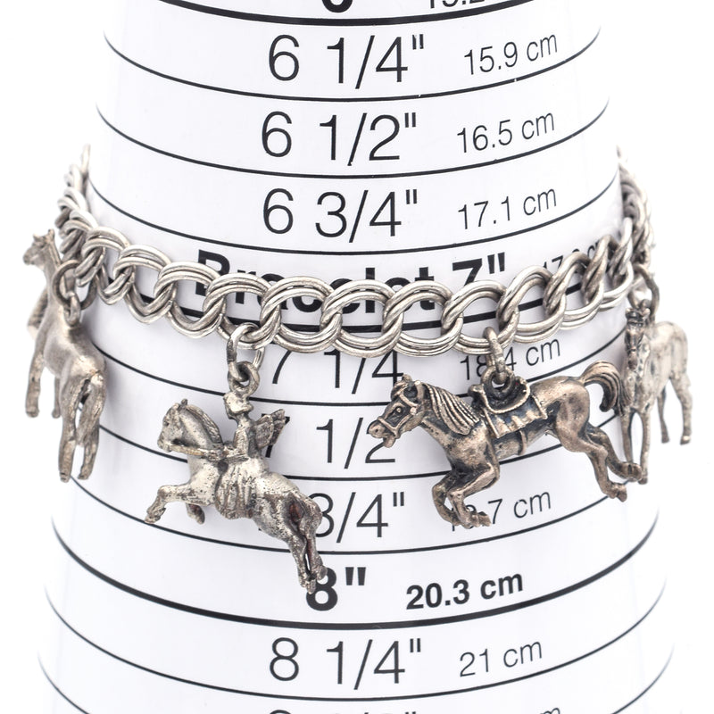 Vintage Sterling Silver Horse Equestrian Charm Bracelet 35.2 Grams