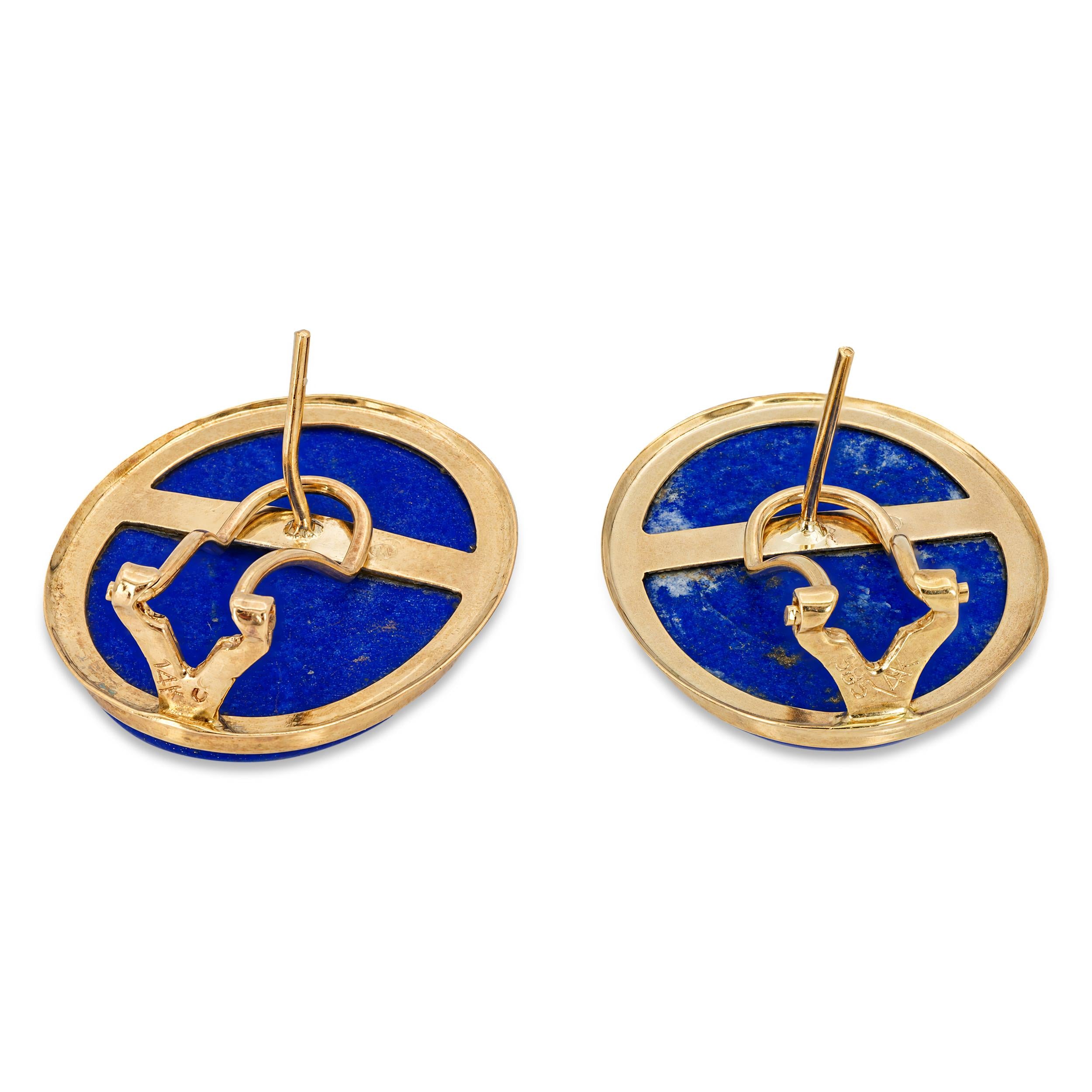 Vintage 14k Yellow Gold Lapis Lazuli Statement Stud Earrings