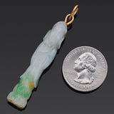 Vintage 14K Yellow Gold Translucent Green Jade Carved Kwan Yin Pendant