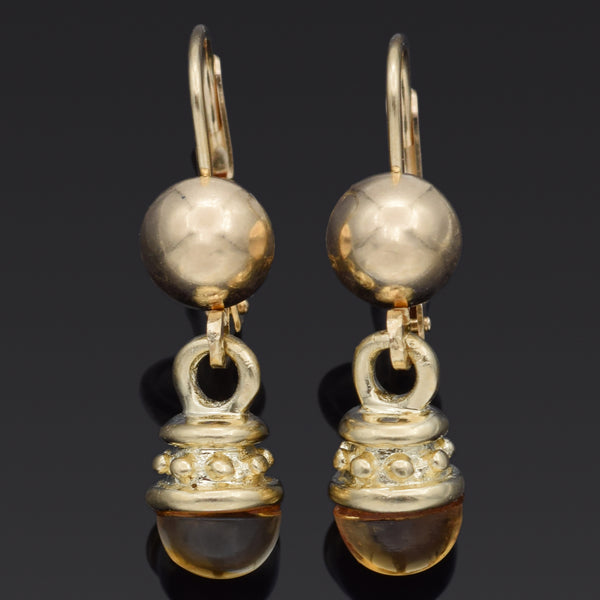 Vintage Citrine 14K Yellow Gold Leverback Dangle Earrings