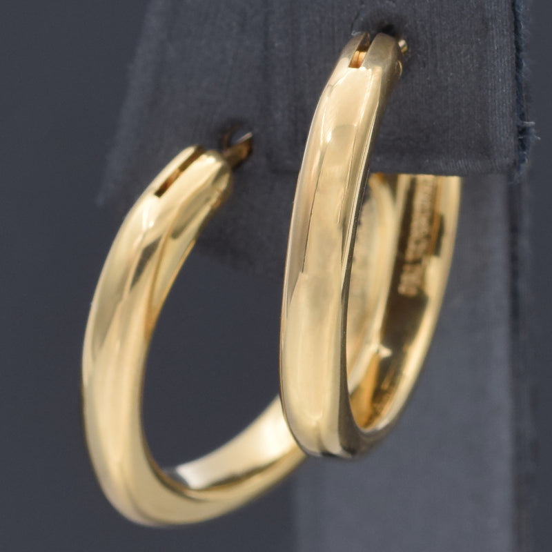 Tiffany & Co. 18K Yellow Gold 21.5 x 3.0 mm Square Cushion Hoop Earrings + Pouch