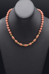 Vintage 14K Yellow Gold 7.4-9.0 mm Salmon Coral Strand Beaded Necklace 19.5"