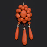 Vintage 14K Yellow Gold Red Coral & Pearl Cluster Pendant