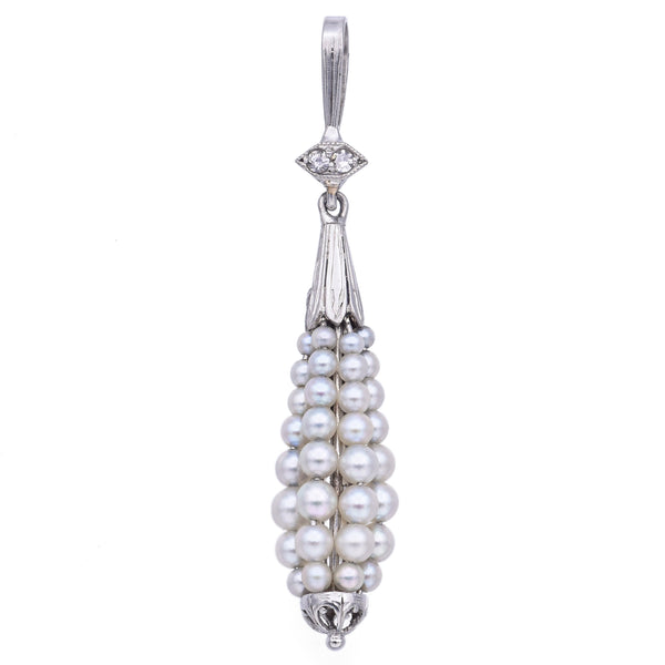 Antique Platinum Pearl & Diamond Pear Pendant