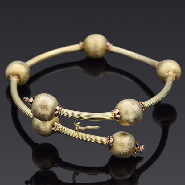 Vintage 14K Yellow Gold Ball Beaded Coil Bangle Bracelet