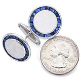 Vintage Lucien Piccard Palladium Sapphire Round Cufflinks 21 mm