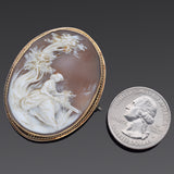 Antique 14K Yellow Gold Cameo Large Oval Brooch Pin