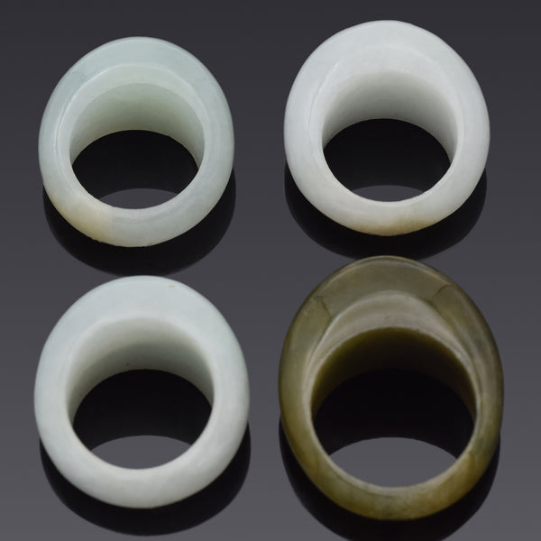 Lot of 4 Vintage Translucent Green Jade Dome Rings
