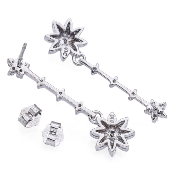 Estate 14K White Gold 0.36 TCW Diamond Floral Star Dangle Earrings