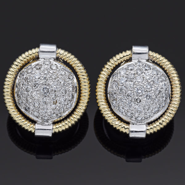 Vintage 1.11 TCW Diamond 14K White & Yellow Gold Omega Back Earrings