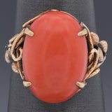 Vintage 14K Yellow Gold Red Coral Filigree Cocktail Ring 6.3 Grams Size 6.25