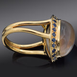Vintage 18K Yellow Gold 18.60 Ct Moonstone & Sapphire Cocktail Ring Size 5.5