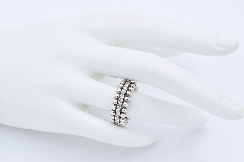 LAGOS Caviar Beaded Sterling Silver Diamond Band Ring Size 7