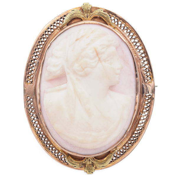 Antique 10K Yellow Gold Conch Shell Cameo Brooch Pin