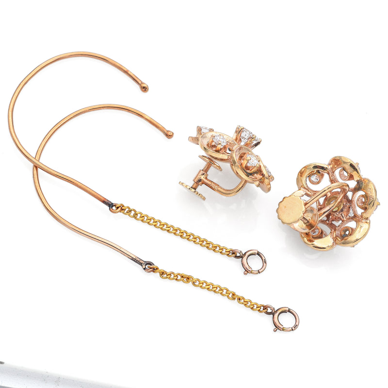 Vintage 14K Yellow Gold 2.34 TCW Diamond Swirl Screw-Back Earrings