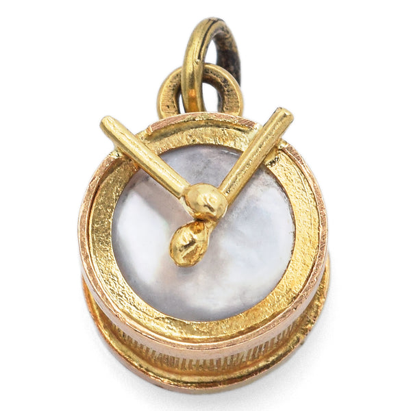 Vintage 18K Yellow Gold Mother of Pearl Drum Charm Pendant