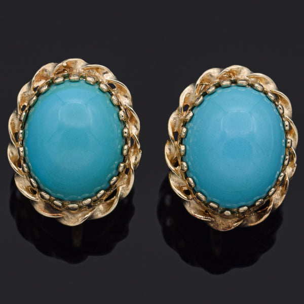 Vintage 14K Yellow Gold Robin's Egg Turquoise Screw-Back Earrings