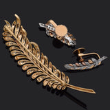 Vintage J Roca 18K Yellow Gold 0.68TCW Diamond Feather Brooch Pin & Earrings Set