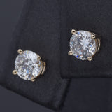 14K Yellow Gold 0.87 TCW Natural Diamond Round Stud Earrings 4.8 mm