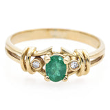 Vintage 18K Yellow Gold Emerald & Diamond Band Ring Size 5.75