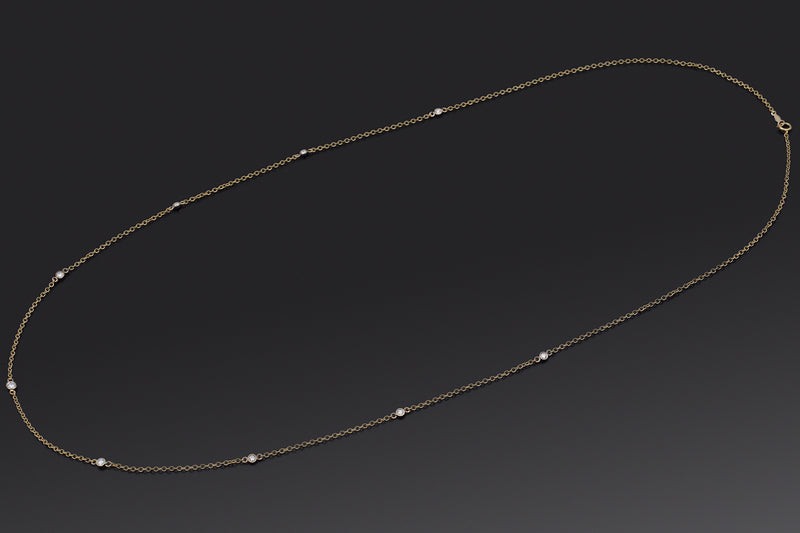 Estate 14K Yellow Gold 0.61 TCW Diamond Long Station Necklace 31.25 Inches