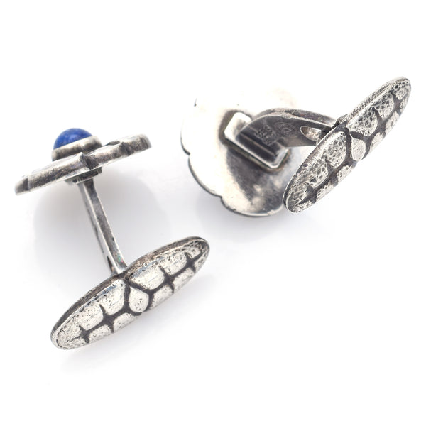 Vintage Georg Jensen Sterling Silver Lapis Lazuli Floral Cufflinks