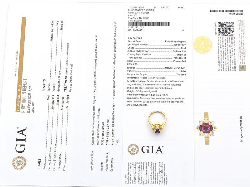 GIA Certified 18K Yellow Gold Natural Ruby & 0.37 TCW Diamond Band Ring