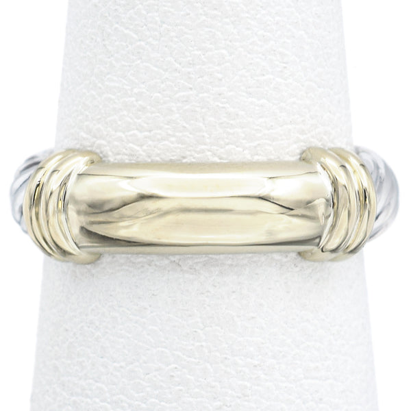 David Yurman Sterling Silver and 14K Yellow Gold Cable Ring Size 3.75
