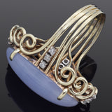 Vintage 14K Yellow Gold 21.56 Ct. Lavender Jade & Diamond Cocktail Ring Size 7