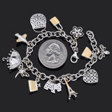 Vintage Michael Anthony 14K White Gold Sapphire & Diamond 12 Charms Bracelet