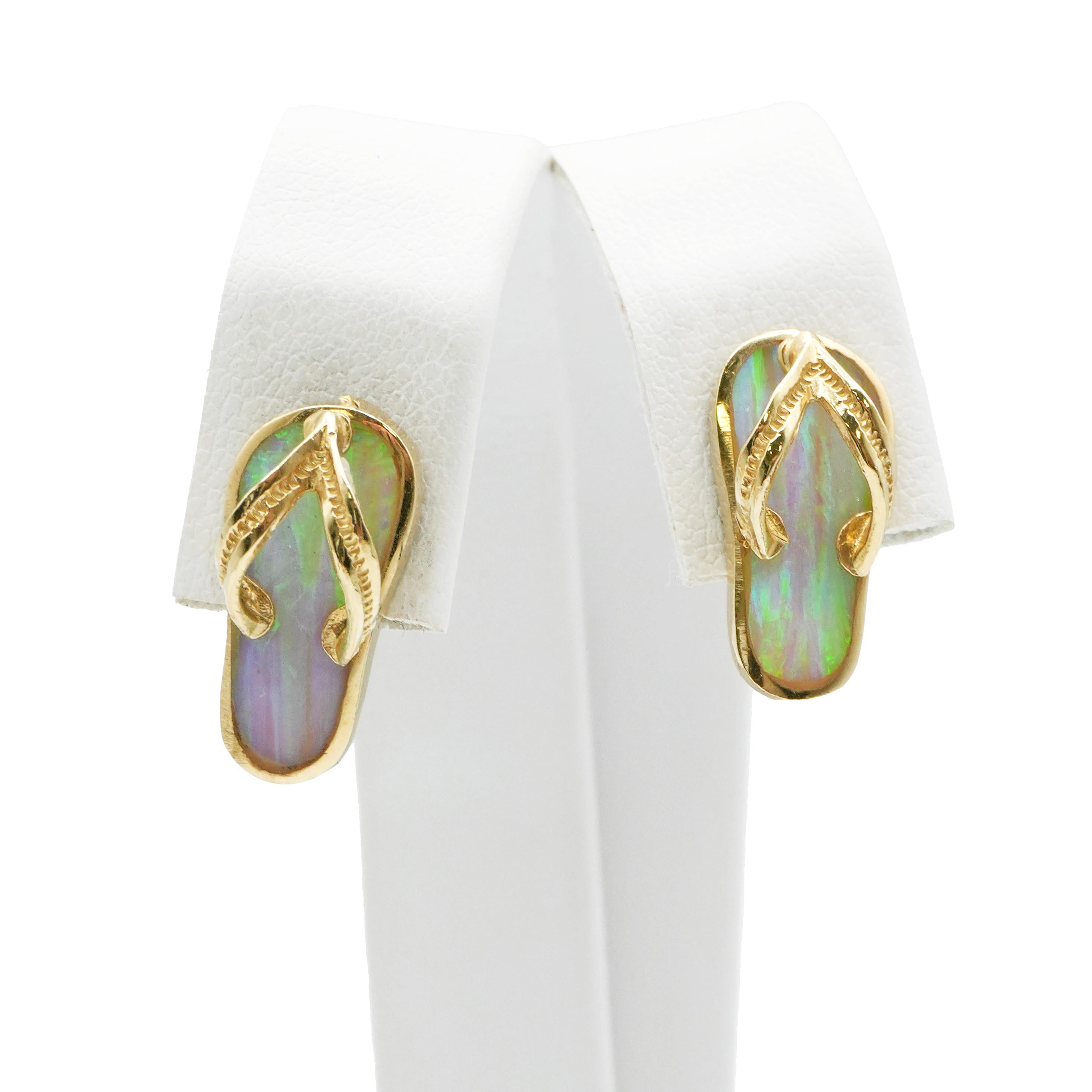 14k Yellow Gold Australian Striated Opal Flip Flop Pendant & Earring Set