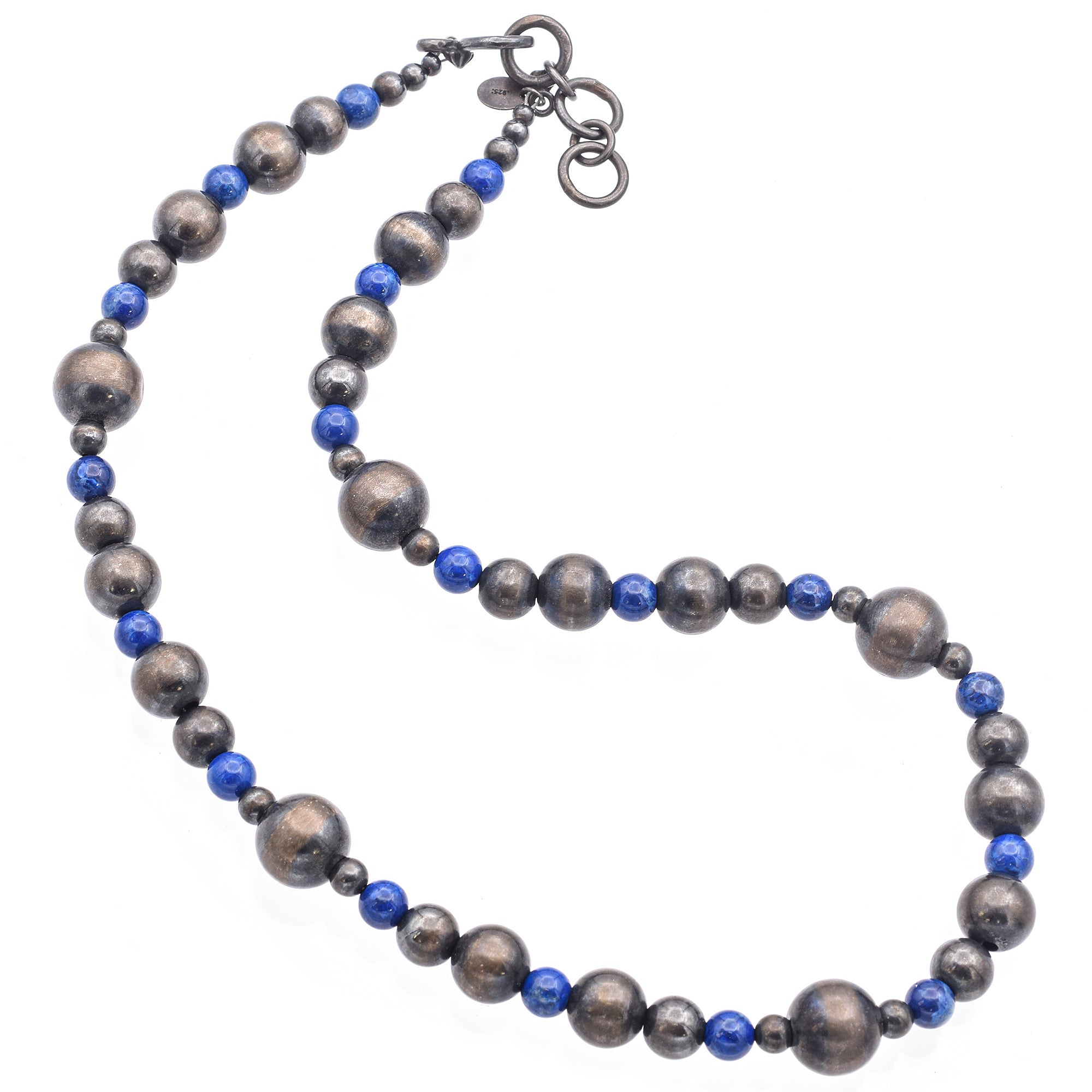 Estate Southwestern Sterling Silver Lapis Navajo Pearl Beaded Strand Necklace