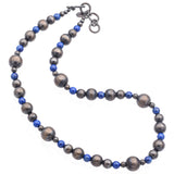 Estate Southwestern Sterling Silver Lapis Navajo Pearl Beaded Strand Necklace