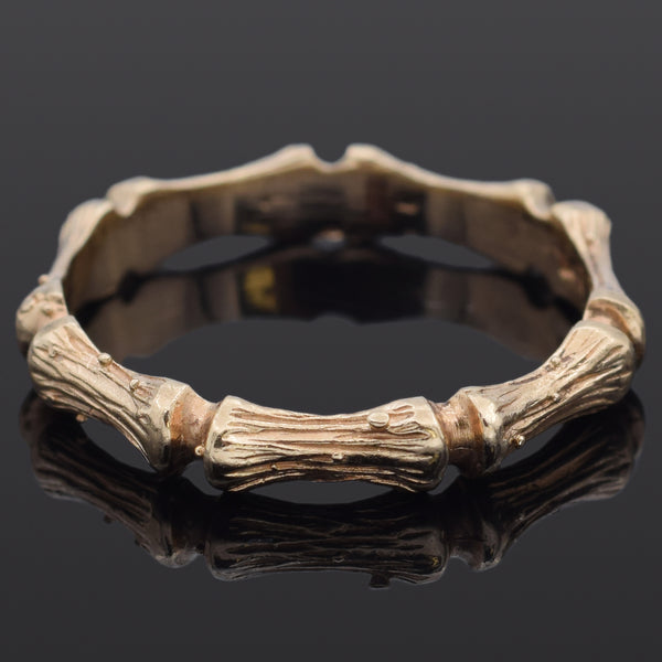 Vintage JA Signed 14K Yellow Gold Bamboo Band Ring Size 4
