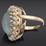 Vintage 14K Yellow Gold 12.81 Ct Aquamarine & Pearl Cocktail Ring Size 7