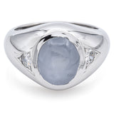 Vintage 14K White Gold 8.45 Ct Star Sapphire & 0.22 TCW Diamond Ring Size 8.5
