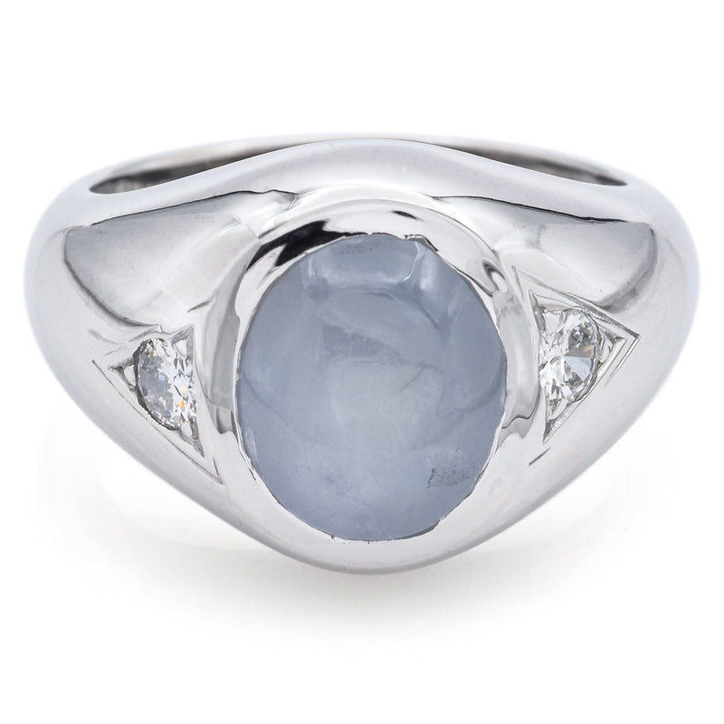 Vintage 14K White Gold 8.45 Ct Star Sapphire & 0.22 TCW Diamond Ring Size 8.5