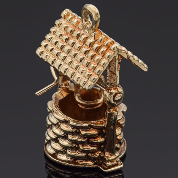Vintage 14K Yellow Gold Wishing Well Charm Pendant