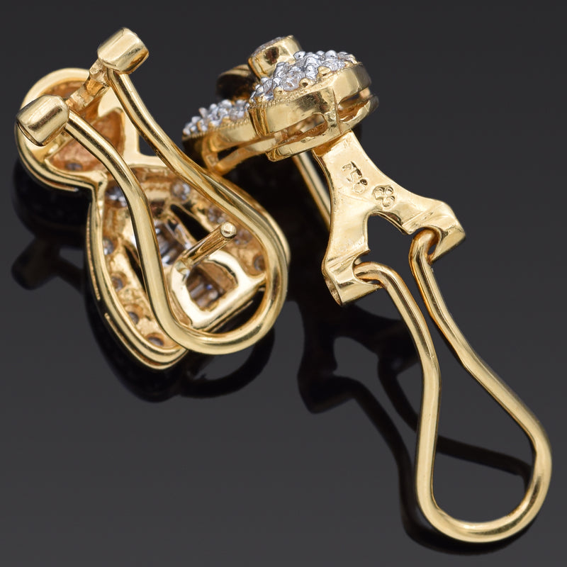 Vintage 18K Yellow Gold 0.80 TCW Diamond Omega Back Earrings