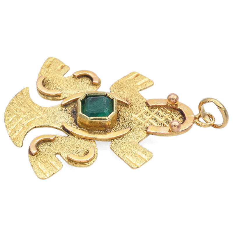 Vintage 18K Yellow Gold Colombian Emerald Pre-Colombian Pendant
