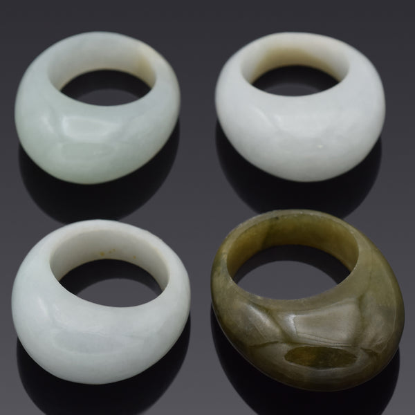 Lot of 4 Vintage Translucent Green Jade Dome Rings