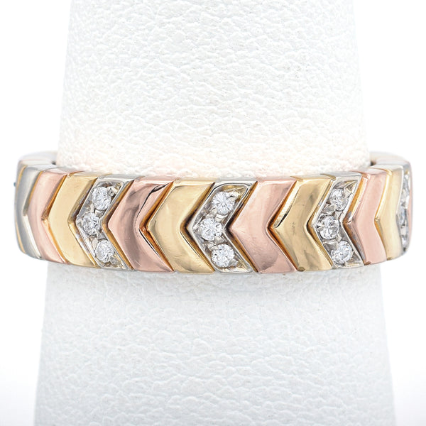 Cartier Chevron Diamond 18K Multi-Tone Gold Band Ring Size 53