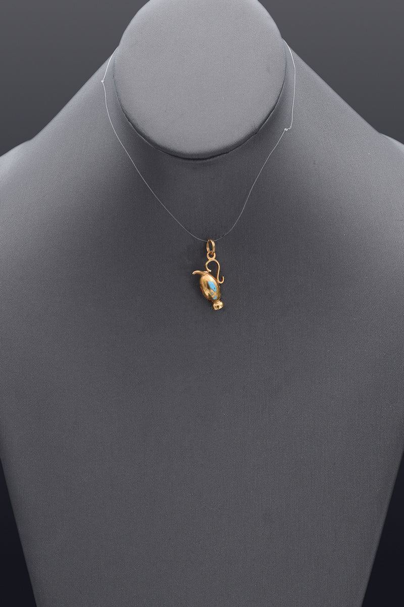 Vintage 18K Yellow Gold Enamel Pitcher Charm Pendant 1.8 Grams