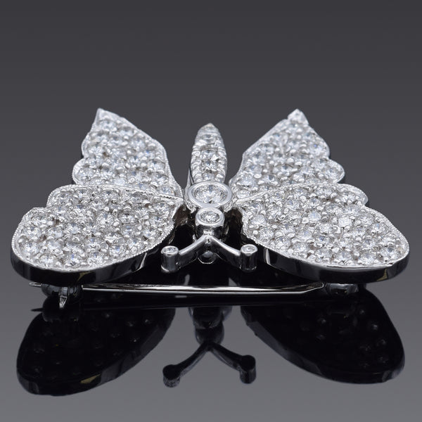 Estate 2.26 TCW Diamond 18K White Gold Butterfly Brooch Pin