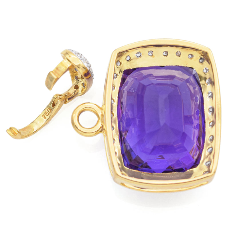 Vintage 18K Yellow Gold 21.08 Ct Amethyst & 0.75 TCW Diamond Pendant
