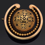 Antique Victorian 14K Yellow Gold Black Enamel Brooch Pin