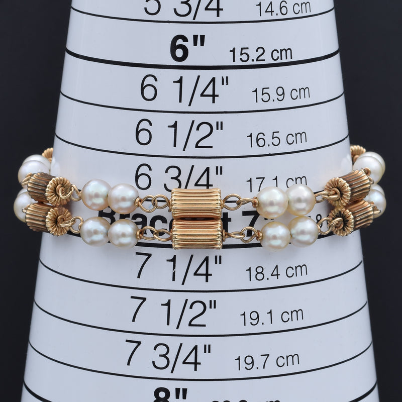 Vintage 14K Yellow Gold Pearl Beaded Strand Bracelet 6.75 Inches
