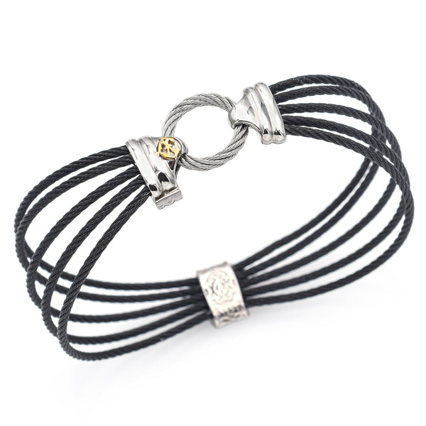 Charriol 18K Yellow Gold & Steel Diamond Rope Bangle Bracelet