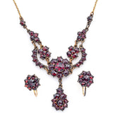 Antique Garnet 10K Yellow Gold Dangle Earrings & Gold Filled Necklace Set