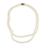 Vintage Ming 14k Yellow Gold Pearl & Orange Jade Double Strand Necklace